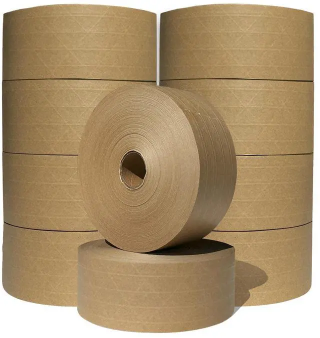 Main image of 3'' x 650 Feet Reinforced Water Activated Gummed Kraft Paper Tape, for Standard-Duty 30 lbs Break Strength, Secure Packing Shipping, Tamper Evident Gummed Tape, Brown - 10 Rolls
