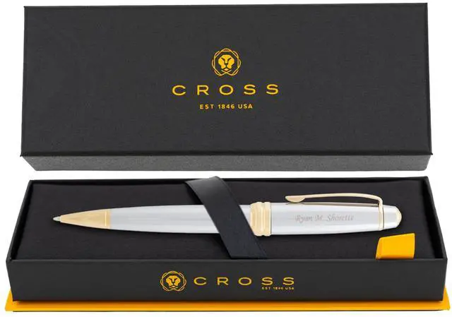 Main image of Cross Bailey Personalized Ballpoint Pen in Chrome with 23k Gold Trim | Engraved Pen for Graduation, Promotion, Retirement, Corporate Team Member