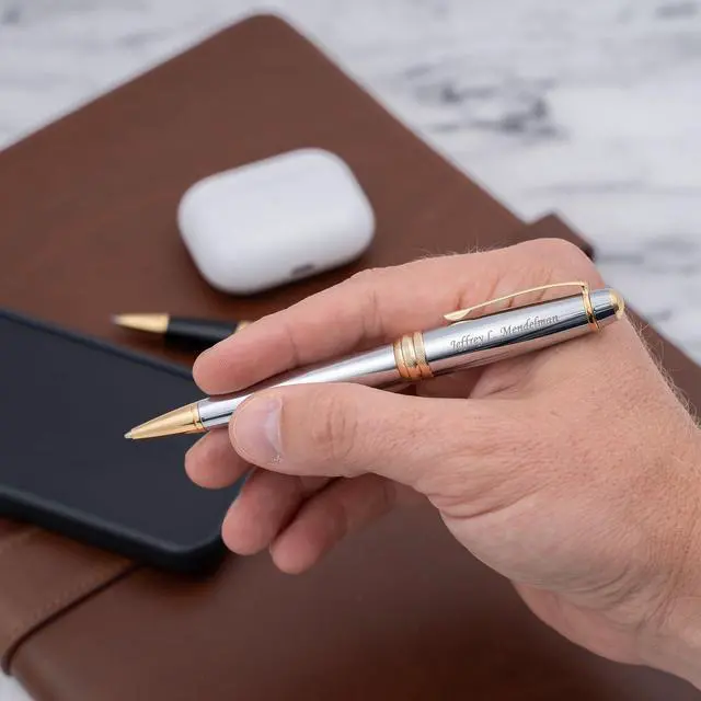 Alt view image 2 of 7 - Cross Bailey Personalized Ballpoint Pen in Chrome with 23k Gold Trim | Engraved Pen for Graduation, Promotion, Retirement, Corporate Team Member
