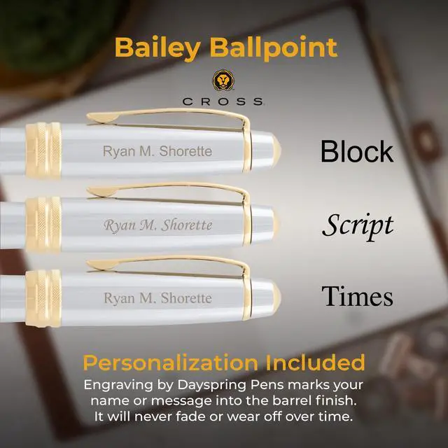 Alt view image 3 of 7 - Cross Bailey Personalized Ballpoint Pen in Chrome with 23k Gold Trim | Engraved Pen for Graduation, Promotion, Retirement, Corporate Team Member