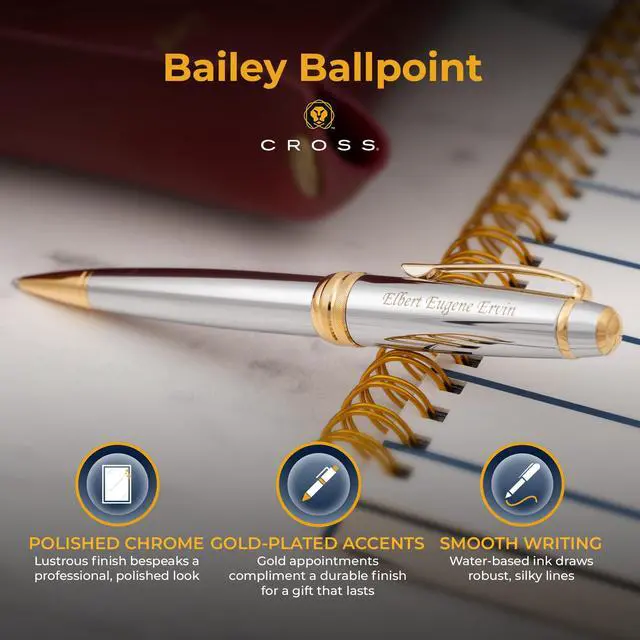 Alt view image 4 of 7 - Cross Bailey Personalized Ballpoint Pen in Chrome with 23k Gold Trim | Engraved Pen for Graduation, Promotion, Retirement, Corporate Team Member
