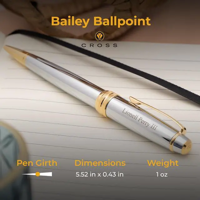 Alt view image 5 of 7 - Cross Bailey Personalized Ballpoint Pen in Chrome with 23k Gold Trim | Engraved Pen for Graduation, Promotion, Retirement, Corporate Team Member