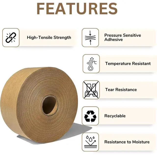 Alt view image 6 of 7 - 3'' x 650 Feet Reinforced Water Activated Gummed Kraft Paper Tape, for Standard-Duty 30 lbs Break Strength, Secure Packing Shipping, Tamper Evident Gummed Tape, Brown - 2 Rolls