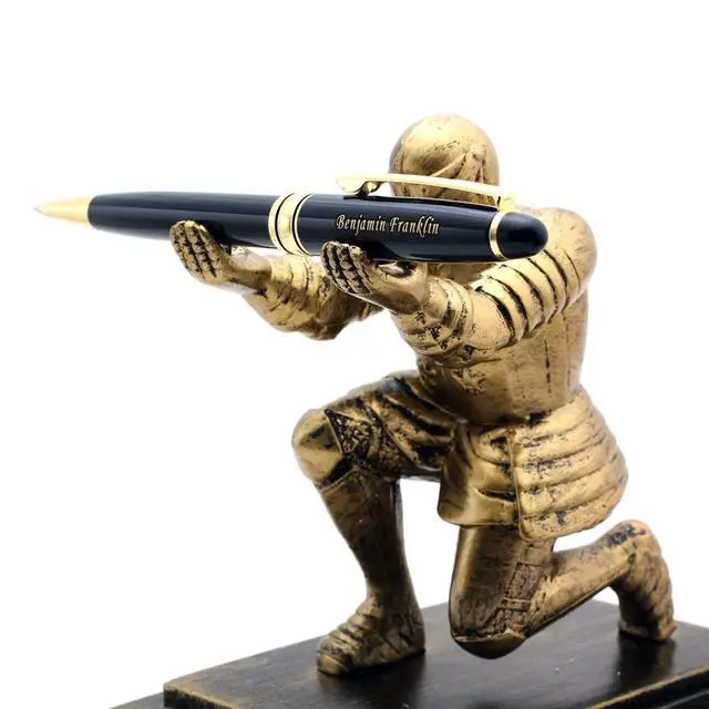 Alt view image 2 of 7 - Free Engraving Personalized Roller Ballpoint Pen, Refillable Black Ballpoint Pen with Gold Trim, Single-Color Design, Retractable Medium Refill, Classy Gift Box