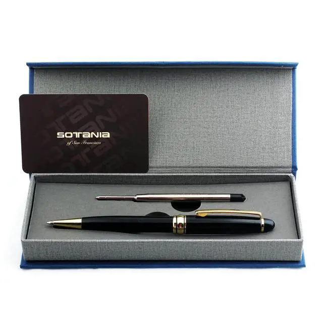 Alt view image 3 of 7 - Free Engraving Personalized Roller Ballpoint Pen, Refillable Black Ballpoint Pen with Gold Trim, Single-Color Design, Retractable Medium Refill, Classy Gift Box