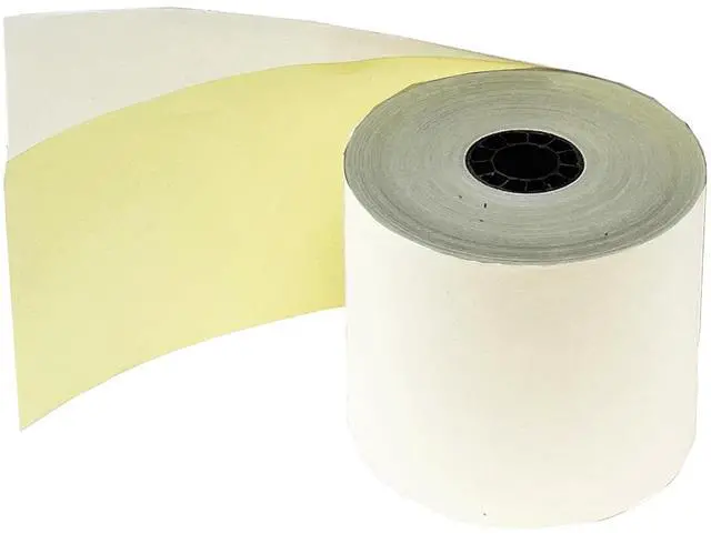 Main image of (4 Rolls) 2 Ply Carbonless Rolls 3" X 95 Feet White/Yellow Receipt Paper POS Cash Register Two Ply White/Canary for Star Micronics SP700