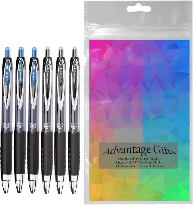Alt view image 2 of 4 - Signo 207 Roller Ball Retractable Gel Pens, Bold Point (1.0mm), Black And Blue Ink, 6 Count