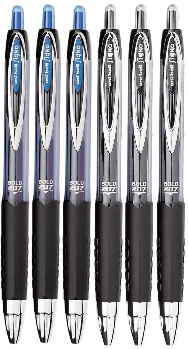 Main image of Signo 207 Roller Ball Retractable Gel Pens, Bold Point (1.0mm), Black And Blue Ink, 6 Count