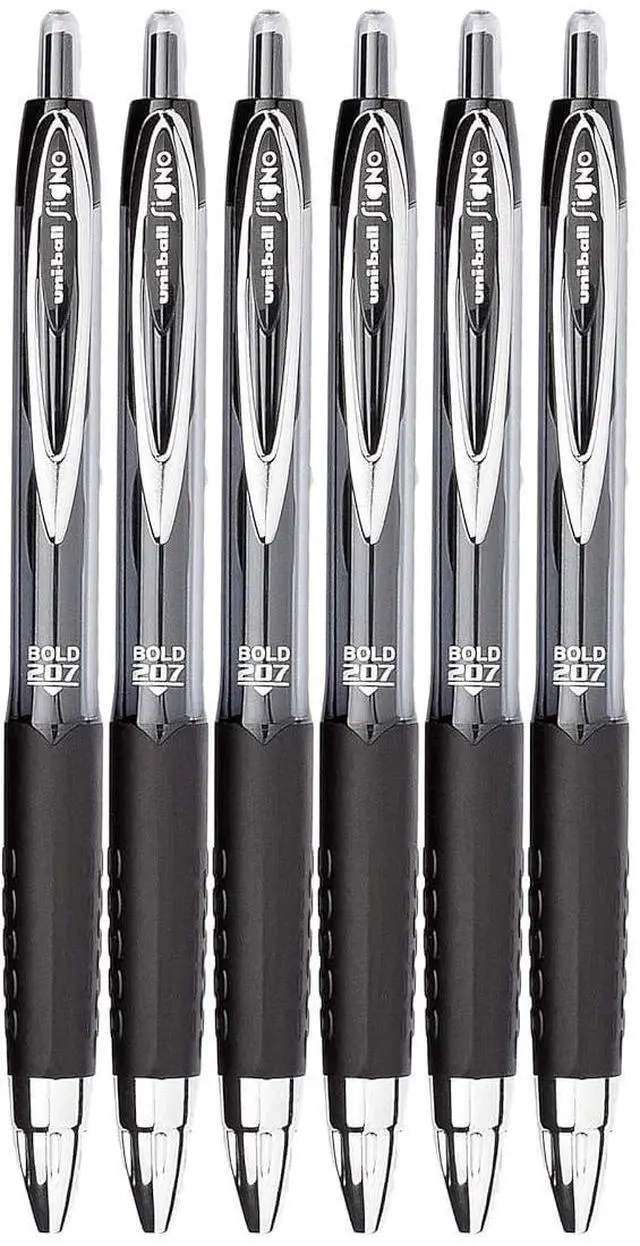 Main image of Signo 207 Roller Ball Retractable Gel Pens, Bold Point (1.0mm), Black Ink, 6 Count