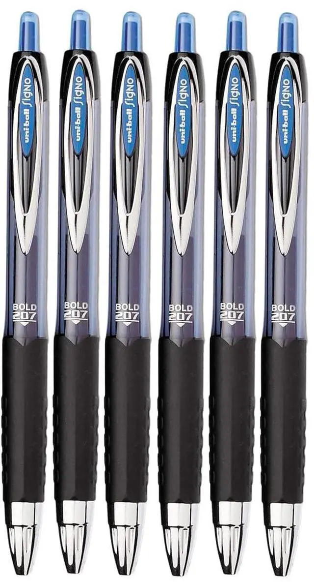 Main image of Uni-ball Signo 207 Roller Ball Retractable Gel Pens, Bold Point (1.0mm), Blue Ink, 6 Count