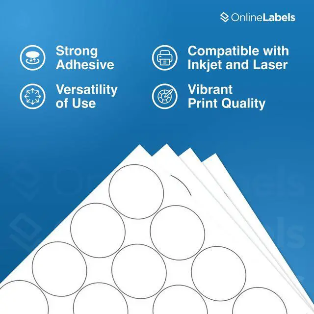 Alt view image 5 of 7 - OnlineLabels 2" Circle Labels - White Matte - Inkjet/Laser - 100 Sheets | Permanent Adhesive, Blank Round Labels, Inkjet & Laser Compatible, Ideal for Jar Lids, Product Packaging, & Favors