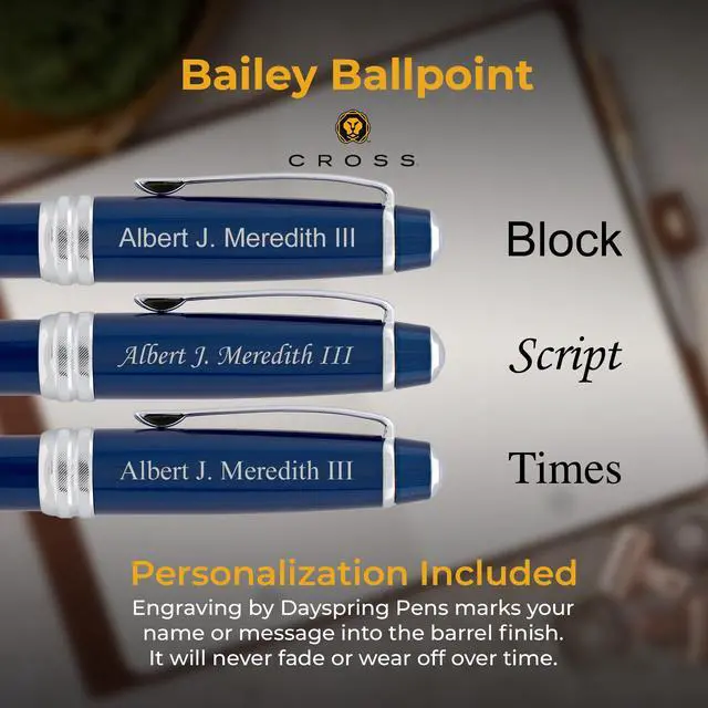 Alt view image 3 of 7 - Cross Bailey Personalized Ballpoint Pen in Blue Lacquer with Chrome Trim | Engraved Pen for Graduationt, Job Promotion, Retirement, Corporate Team
