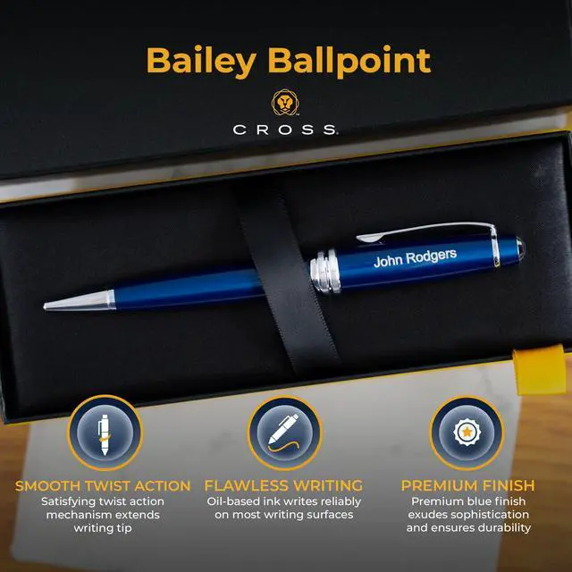 Alt view image 4 of 7 - Cross Bailey Personalized Ballpoint Pen in Blue Lacquer with Chrome Trim | Engraved Pen for Graduationt, Job Promotion, Retirement, Corporate Team