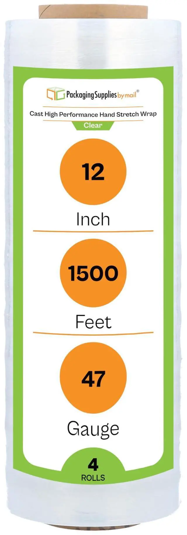 Main image of PSBM Stretch Wrap, 4 Rolls 12 Inch x 1500 Feet 47 Gauge Clear Plastic Wrap Industrial Strength Shrink Film for Moving, Packing & Shipping
