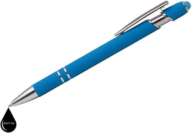 Alt view image 4 of 7 - ExpressDesigns - Premium Custom Pens with Stylus | Burst of Color | Personalized Soft Touch Metal Printed Name Pens w/Black Ink - Imprinted w/Logo or Message - 12 pcs/pack (Light Blue)