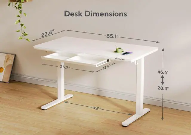 Alt view image 6 of 7 - Wireless Charging Glass Standing Desk with Drawers 55×24 Inch | Tempered One-Piece Glass Top, Ergonomic, Smooth Height Adjustment, 3 Memory Presets, Super White