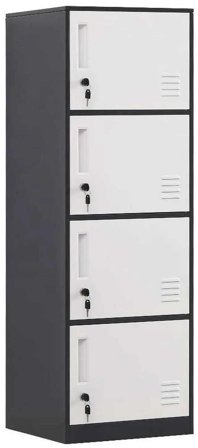 Main image of 4 Door Metal Vertical Storage Locker for Kids Bedroom, Children Room, School, Office, Home,Stackable Steel Storage Cabinet for Sports Equipment,Anti-Tilting Device (Gray)