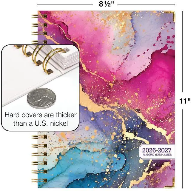 Alt view image 3 of 7 - HARDCOVER Academic Year 2026-2027 Planner: 14 Months (May 2026 - June 2027) 8.5"x11" Daily Weekly Monthly Planner Yearly Agenda, Bookmark, Pocket Folder and Sticky Note Set