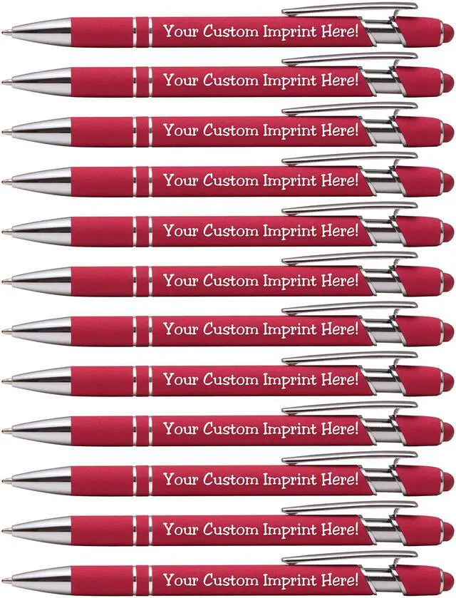 Main image of ExpressDesigns - Premium Custom Pens with Stylus | Burst of Color | Personalized Soft-Touch Metal Printed Name Pens w/Black Ink - Imprinted w/Logo or Message - 12 pcs/pack (Red)