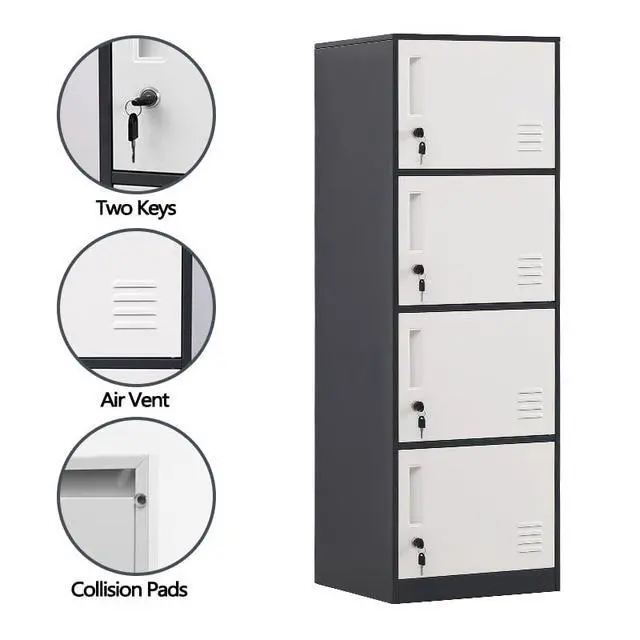 Alt view image 4 of 7 - 4 Door Metal Vertical Storage Locker for Kids Bedroom, Children Room, School, Office, Home,Stackable Steel Storage Cabinet for Sports Equipment,Anti-Tilting Device (Gray)