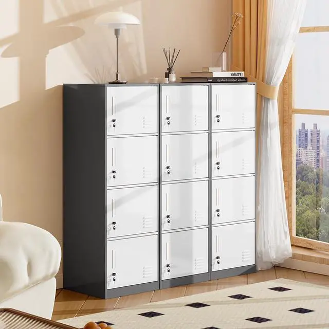 Alt view image 6 of 7 - 4 Door Metal Vertical Storage Locker for Kids Bedroom, Children Room, School, Office, Home,Stackable Steel Storage Cabinet for Sports Equipment,Anti-Tilting Device (Gray)