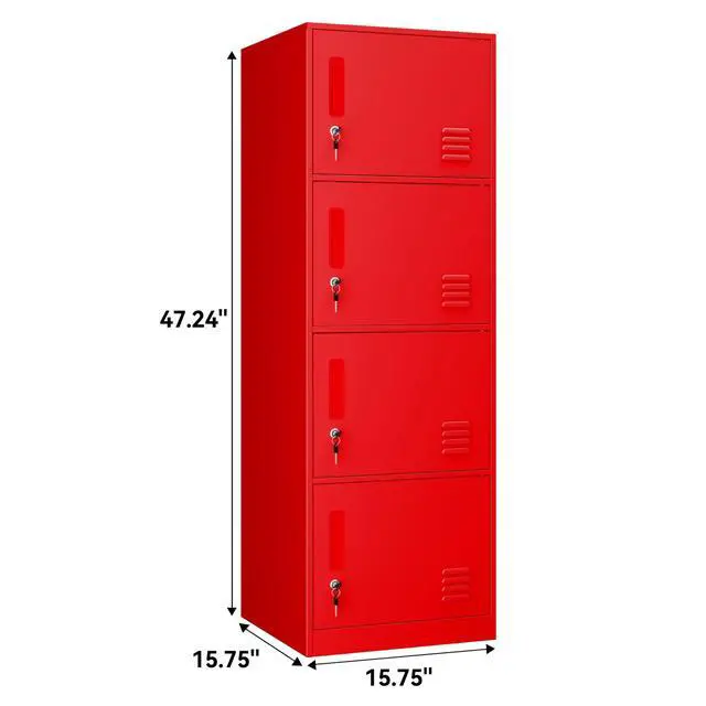 Alt view image 3 of 6 - 4 Door Metal Vertical Locker Storage Cabinet for Office Home,Office,School,Employees,4 Tier Storage Cabinet with Locking Doors,Lockable File Cabinet Organizer Lockers(4D, red)