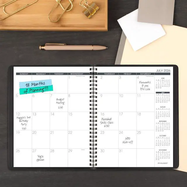 Alt view image 2 of 6 - Planner 2026-2027 Monthly Academic 18-Month July-December Calendar Notebook, 7" x 8-3/4", Black (7012705)