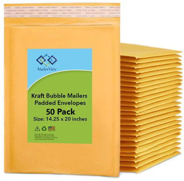 Main image of Kraft Bubble Mailers 14.25x20, Self Seal Padded Envelopes #7, 50 Pack Bulk | Holds Clothing & Bulk Items, No Tape Needed, Cushioned Protection, Tear-Resistant Yellow Kraft, Made in USA