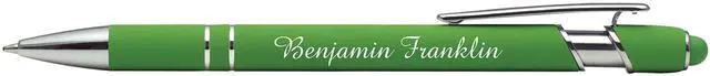 Alt view image 3 of 7 - ExpressDesigns - Premium Custom Pens with Stylus | Burst of Color | Personalized Soft Touch Metal Printed Name Pens w/Black Ink - Imprinted w/Logo or Message - 12 pcs/pack (Green)