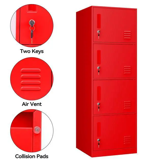 Alt view image 5 of 6 - 4 Door Metal Vertical Locker Storage Cabinet for Office Home,Office,School,Employees,4 Tier Storage Cabinet with Locking Doors,Lockable File Cabinet Organizer Lockers(4D, red)