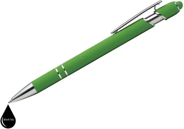 Alt view image 4 of 7 - ExpressDesigns - Premium Custom Pens with Stylus | Burst of Color | Personalized Soft Touch Metal Printed Name Pens w/Black Ink - Imprinted w/Logo or Message - 12 pcs/pack (Green)