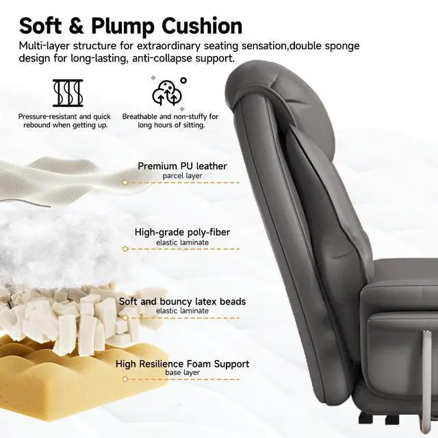 Alt view image 6 of 6 - Big and Tall Office Chair 550 lbs Extra Wide Leather Executive Chair with Retractable Footrest, Heavy-Duty Ergonomic Chair, Adjustable Height Computer Gaming Chairs