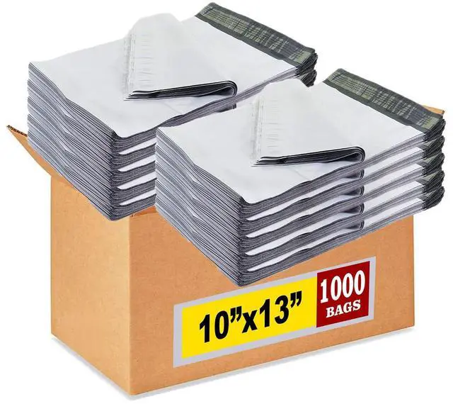 Main image of Poly Mailers 10 x 13 Inch #4, White, 1000-Pack, Strong Self-Seal, Waterproof Shipping Bags, For Clothing, T-Shirts, Books, E-Commerce Packaging