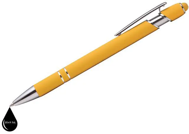 Alt view image 4 of 7 - ExpressDesigns - Premium Custom Pens with Stylus | Burst of Color | Personalized Soft Touch Metal Printed Name Pens w/Black Ink - Imprinted w/Logo or Message - 12 pcs/pack (Yellow)