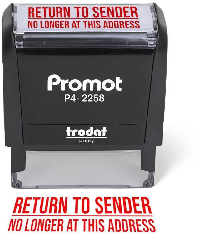 Main image of Return to Sender No Longer at This Address Self-Inking Stamp - Red Ink Envelope Stamper for Office Supplies & Business Use - Rubber Stamps for Mail Organization - Return Address Stamp (Large)