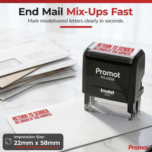 Alt view image 2 of 7 - Return to Sender No Longer at This Address Self-Inking Stamp - Red Ink Envelope Stamper for Office Supplies & Business Use - Rubber Stamps for Mail Organization - Return Address Stamp (Large)