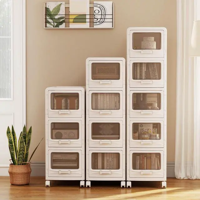 Alt view image 4 of 7 - 5-Tier Rolling Storage Cart, Utility Cart with 5 Drawers & Lockable Wheels for School Art Craft Supplies, Plastic Organizer and Storage for Kitchen, Bedroom and Home Office