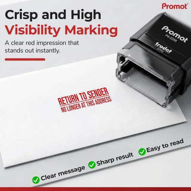 Alt view image 3 of 7 - Return to Sender No Longer at This Address Self-Inking Stamp - Red Ink Envelope Stamper for Office Supplies & Business Use - Rubber Stamps for Mail Organization - Return Address Stamp (Large)