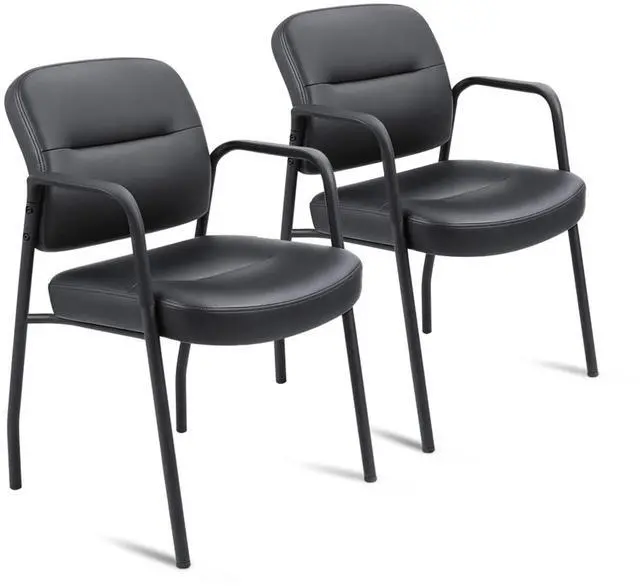 Main image of Waiting Room Chairs Set of 2, PU Leather Reception Guest Chairs with Padded Arms, Stationary Office Side Chairs for Conference Room, Lobby, Church, Medical Clinic, Home and Desk