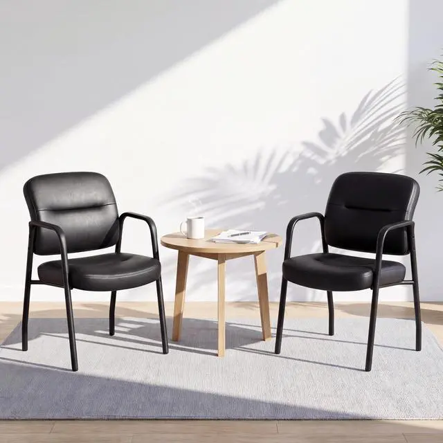 Alt view image 2 of 7 - Waiting Room Chairs Set of 2, PU Leather Reception Guest Chairs with Padded Arms, Stationary Office Side Chairs for Conference Room, Lobby, Church, Medical Clinic, Home and Desk