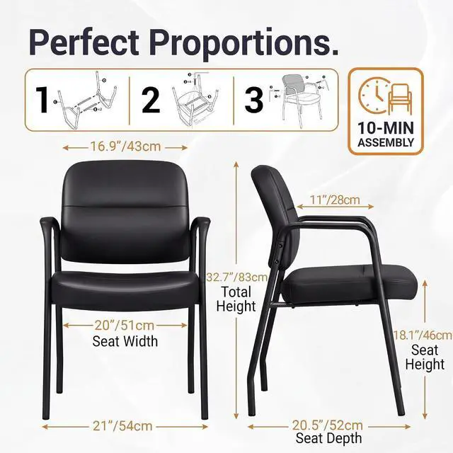 Alt view image 3 of 7 - Waiting Room Chairs Set of 2, PU Leather Reception Guest Chairs with Padded Arms, Stationary Office Side Chairs for Conference Room, Lobby, Church, Medical Clinic, Home and Desk