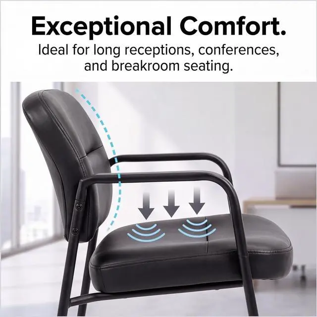 Alt view image 5 of 7 - Waiting Room Chairs Set of 2, PU Leather Reception Guest Chairs with Padded Arms, Stationary Office Side Chairs for Conference Room, Lobby, Church, Medical Clinic, Home and Desk