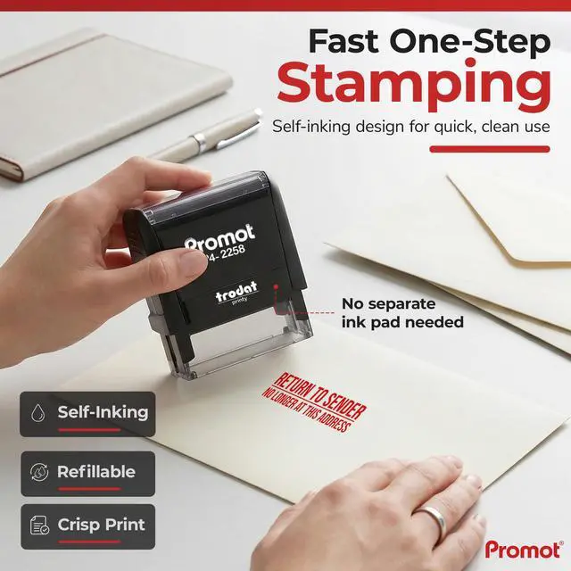 Alt view image 4 of 7 - Return to Sender No Longer at This Address Self-Inking Stamp - Red Ink Envelope Stamper for Office Supplies & Business Use - Rubber Stamps for Mail Organization - Return Address Stamp (Large)