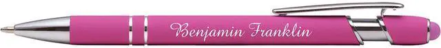 Alt view image 3 of 7 - ExpressDesigns - Premium Custom Pens with Stylus | Burst of Color | Personalized Soft Touch Metal Printed Name Pens w/Black Ink - Imprinted w/Logo or Message - 12 pcs/pack (Pink)