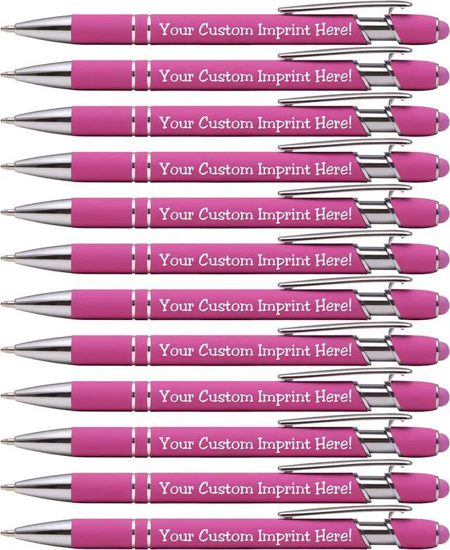 Main image of ExpressDesigns - Premium Custom Pens with Stylus | Burst of Color | Personalized Soft Touch Metal Printed Name Pens w/Black Ink - Imprinted w/Logo or Message - 12 pcs/pack (Pink)