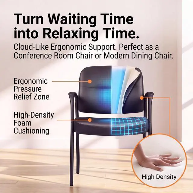 Alt view image 6 of 7 - Waiting Room Chairs Set of 2, PU Leather Reception Guest Chairs with Padded Arms, Stationary Office Side Chairs for Conference Room, Lobby, Church, Medical Clinic, Home and Desk