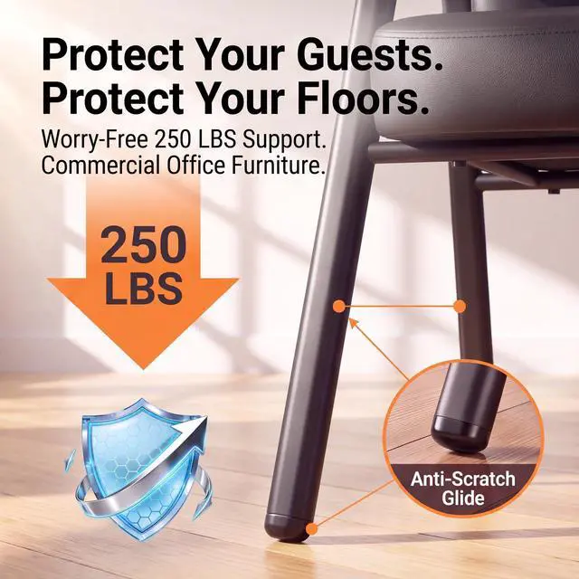 Alt view image 7 of 7 - Waiting Room Chairs Set of 2, PU Leather Reception Guest Chairs with Padded Arms, Stationary Office Side Chairs for Conference Room, Lobby, Church, Medical Clinic, Home and Desk