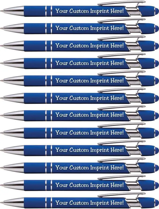 Main image of ExpressDesigns - Premium Custom Pens with Stylus | Burst of Color | Personalized Soft Touch Metal Printed Name Pens w/Black Ink - Imprinted w/Logo or Message - 12 pcs/pack (Dark Blue)