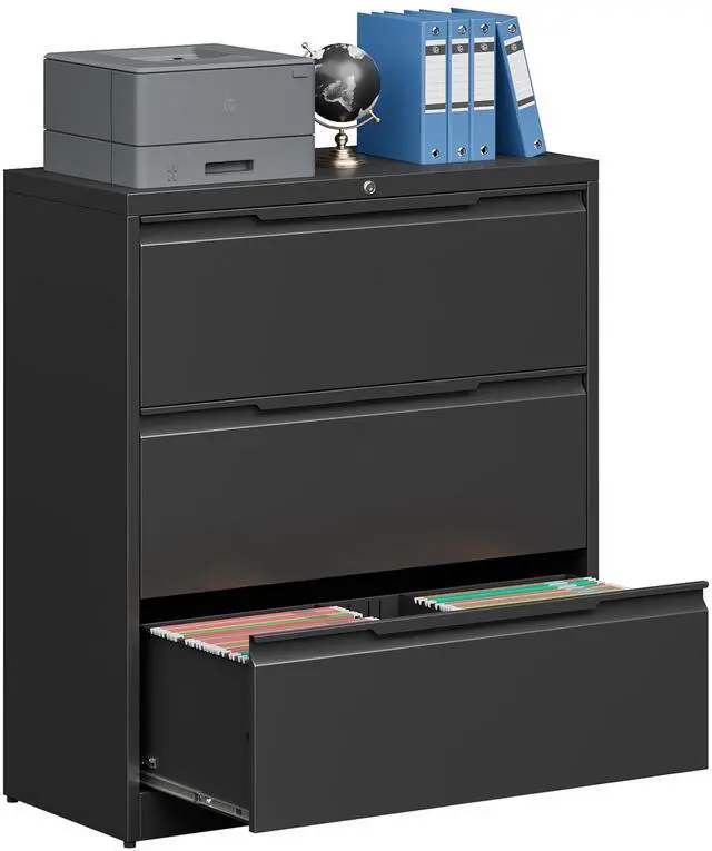Main image of Metal File Cabinet with Lock, 3 Drawer Lateral File Cabinet | Lockable Lateral Filing Cabinet for A4/F4/Lagel/Letter