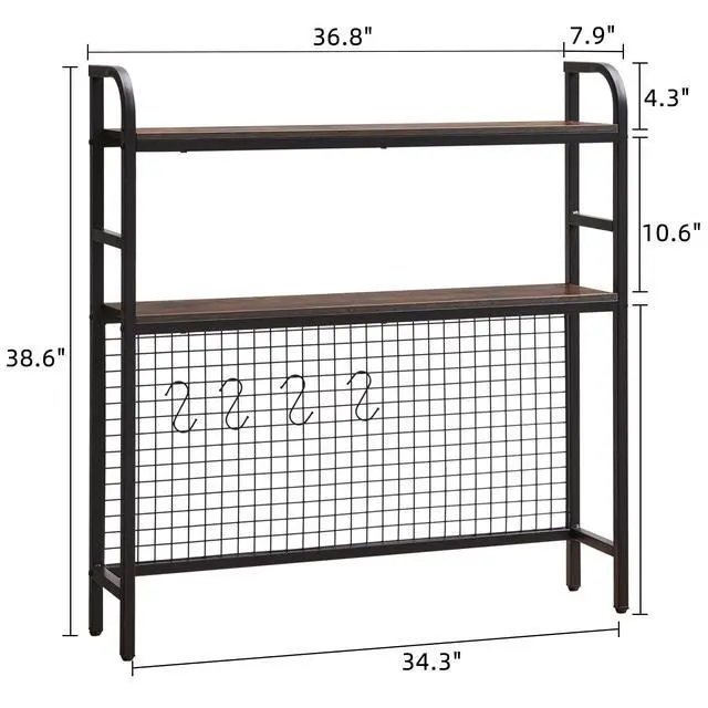 Alt view image 3 of 7 - Desk Shelf, 36.8 Desktop Organizer Shelf with Grid Panel and Hooks, Desk Hutch for Computer Monitor, 2 Tier Desk Display Rack Wood Desktop Bookshelf Storage for Home Office Dorm